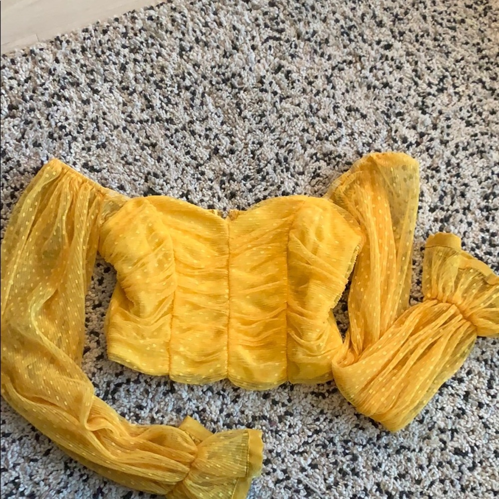 Yellow lace crop top